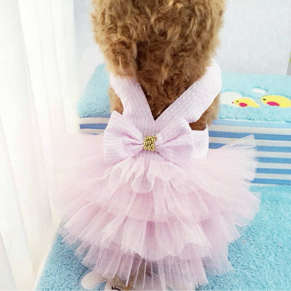 Pet red stripes dress with tutu bow skirt small size - Picture 2 of 6